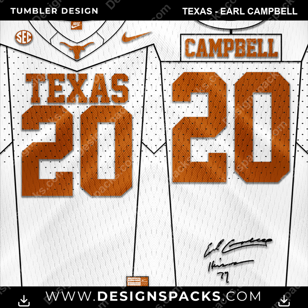 College Sport Jersey Texas - Earl Campbell NCAA College Sport Tumbler Digital Wrap Design Download