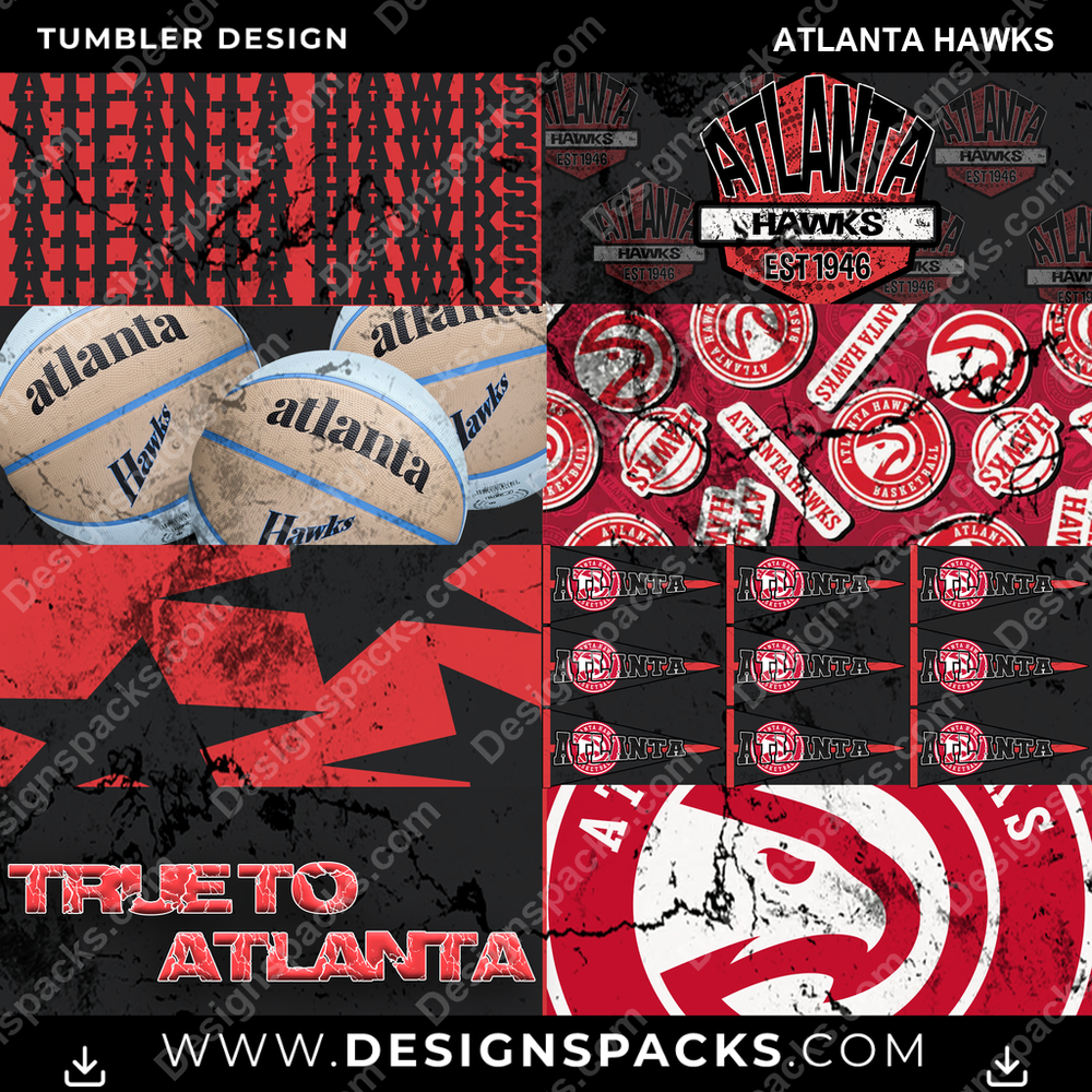 Basketball Distressed BG Atlanta Hawks Tumbler Digital Wrap Design