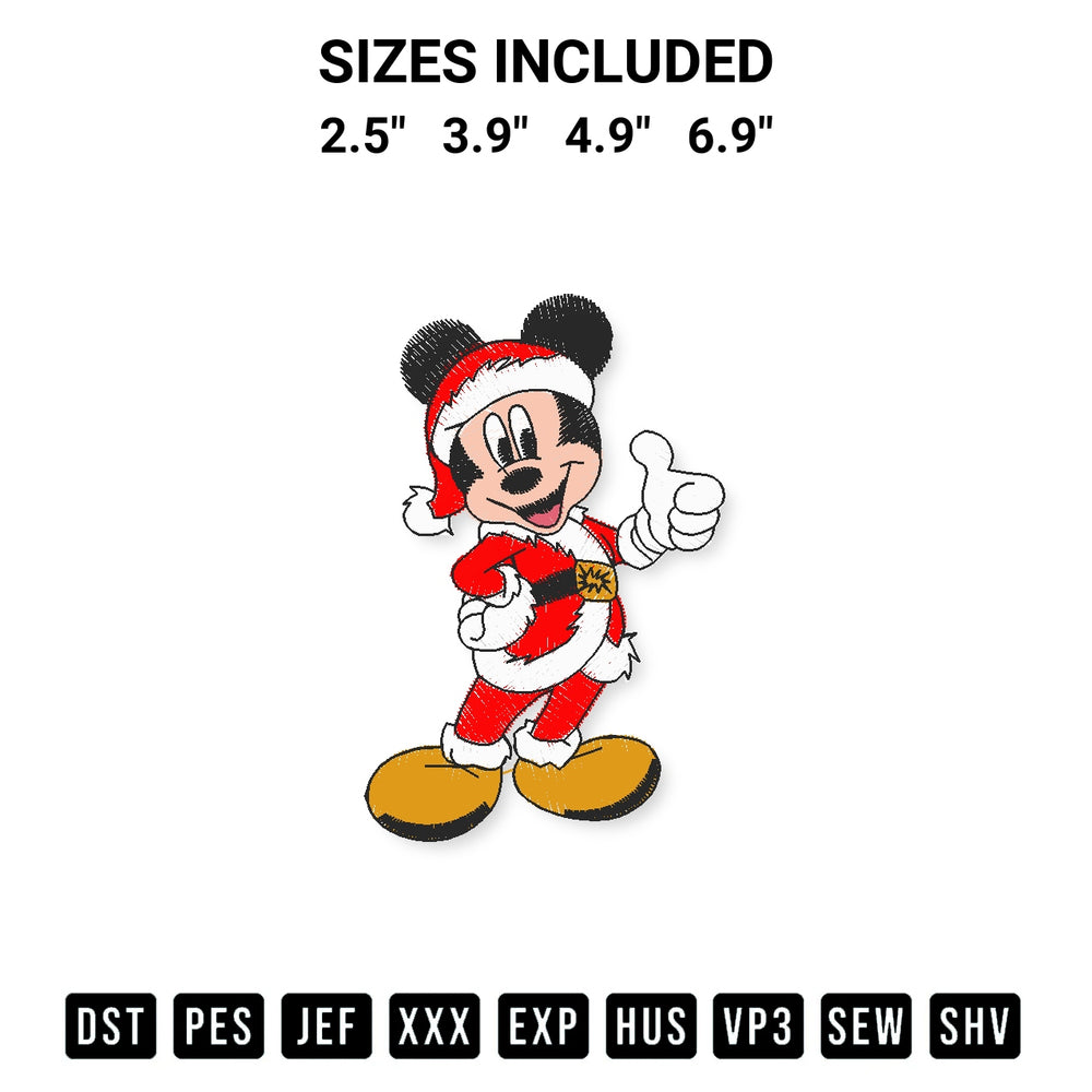 Stitch like a pro with the Mickey Mouse Santa Claus Christmas Embroidery Design embroidery pattern from Designspacks.com. High-quality digital machine embroidery file. Available sizes: 2.5", 3.9", 4.9", 6.9".