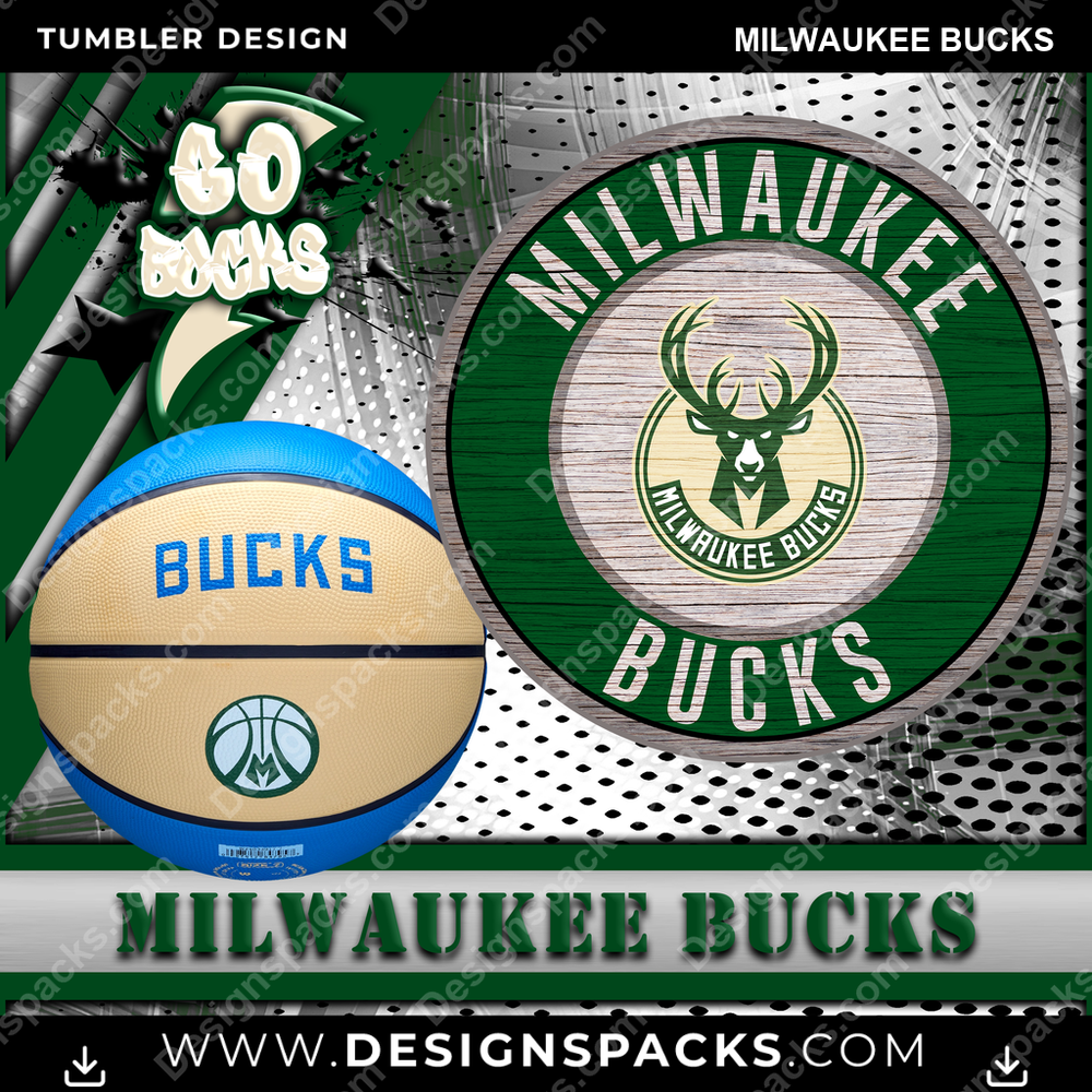 Basketball Go Team Milwaukee Bucks Tumbler Digital Wrap Design