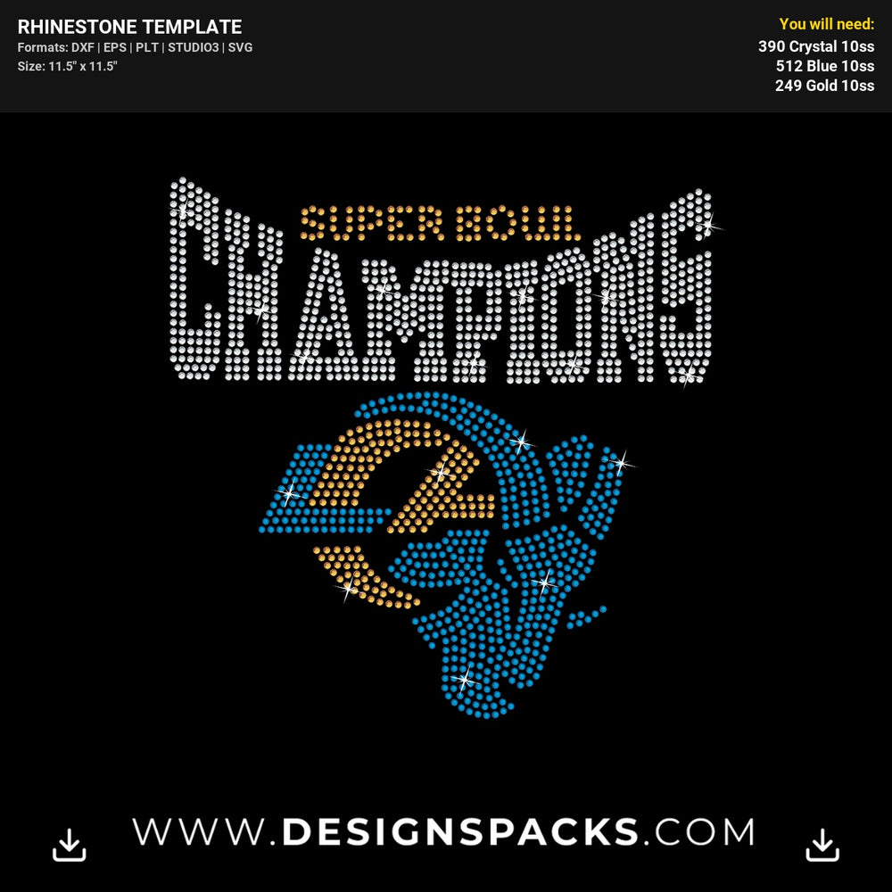 Super Bowl Champions Rams Rhinestone Digital Template