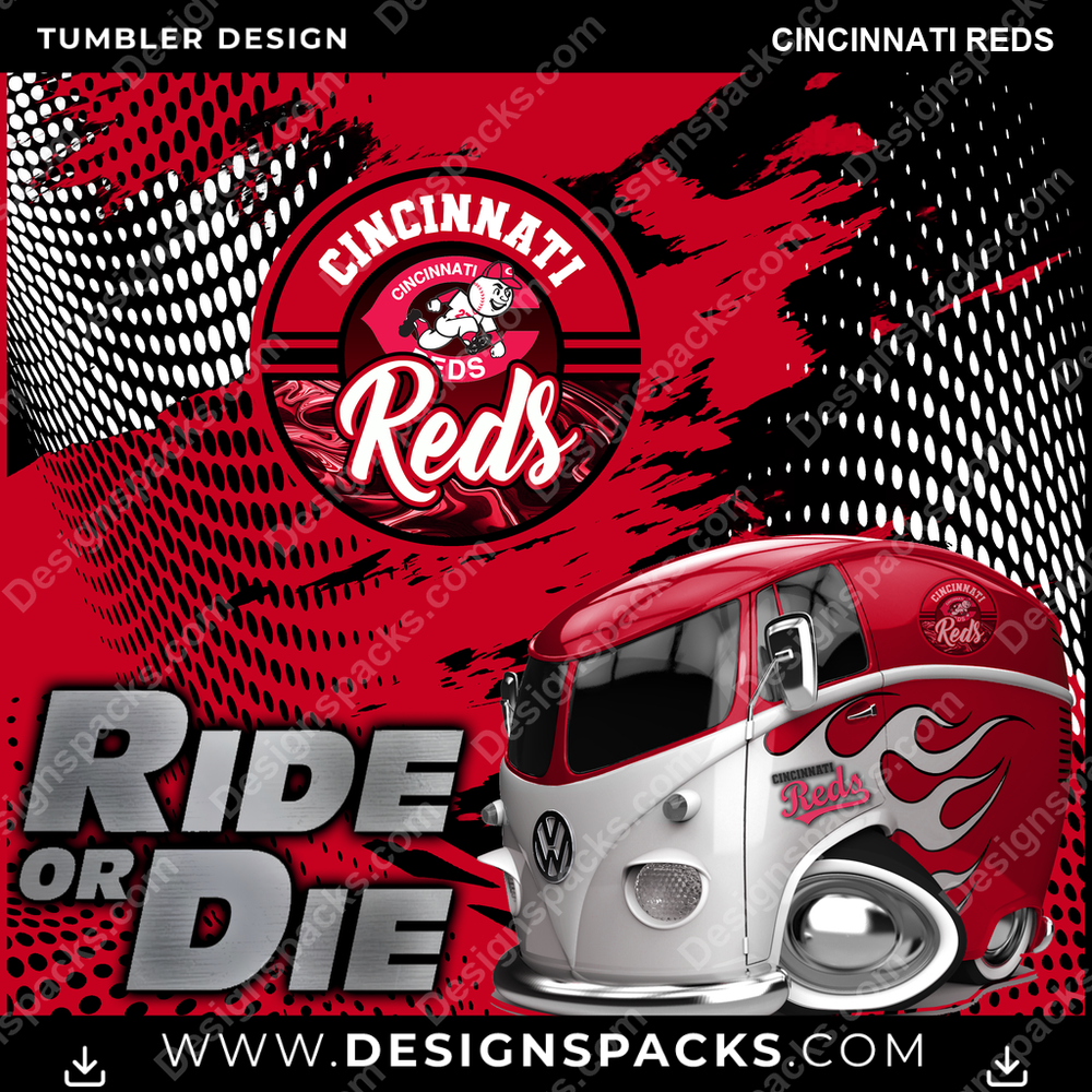 Baseball Ride or Die Cincinnati Reds Tumbler Digital Wrap Design