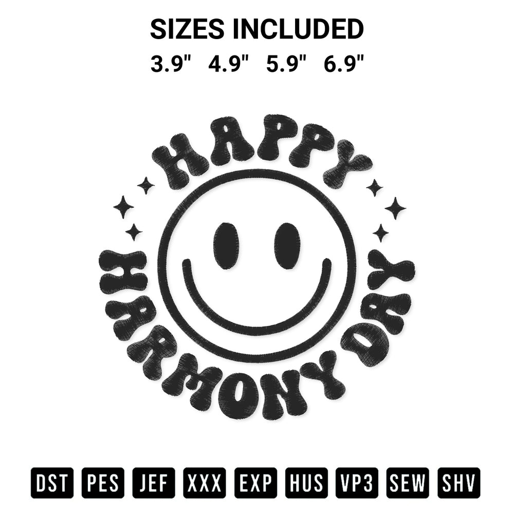 Create amazing crafts with the Happy Harmony Day Smile Face Embroidery Design embroidery file. High-quality digital download from Designspacks.com, perfect for beginners and pros. Available sizes: 3.9", 4.9", 5.9", 6.9".