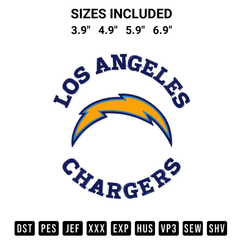 Transform your fabrics with the Nfl Los Angeles Chargers Logo Embroidery Design embroidery design. Instant access to premium digitized patterns at Designspacks.com. Available sizes: 3.9", 4.9", 5.9", 6.9".