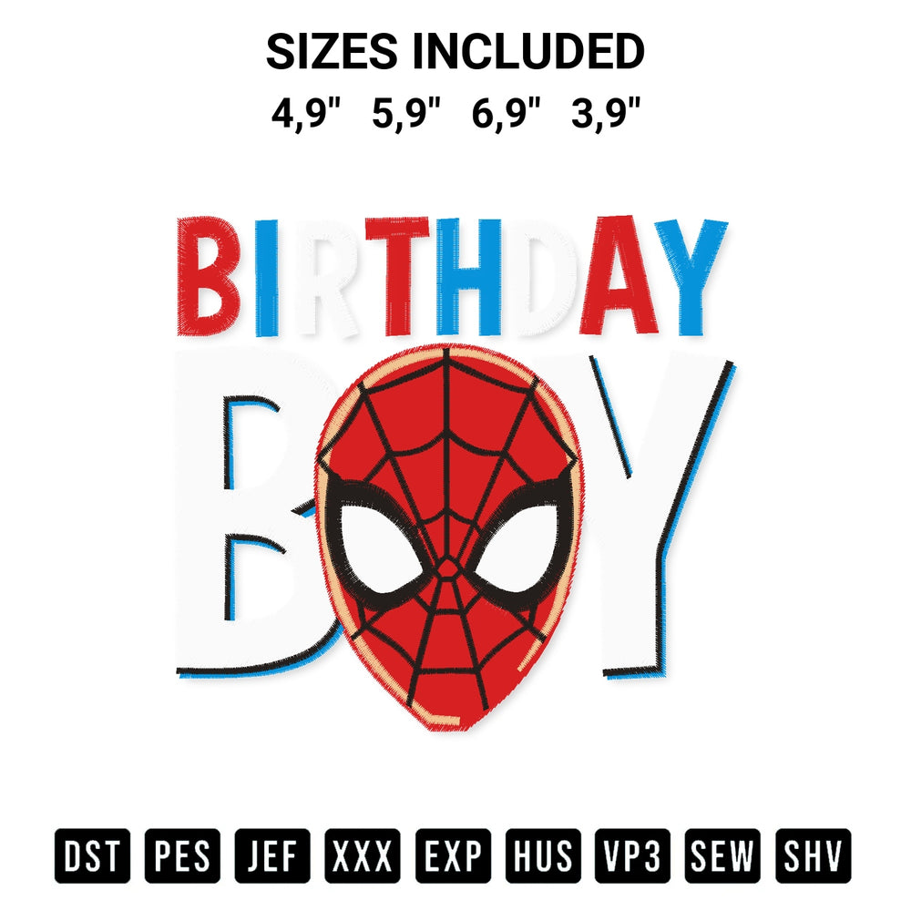 Transform your fabrics with the Birthday Boy Logo Embroidery Design embroidery design. Instant access to premium digitized patterns at Designspacks.com. Available sizes: 4,9", 5,9", 6,9", 3,9".