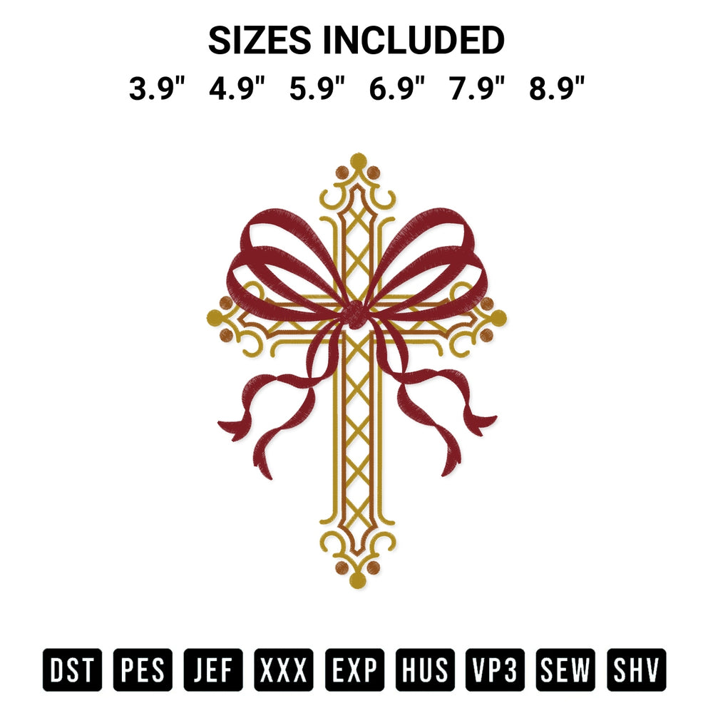 Discover the perfect addition to your crafting collection: Jesus Cross And Bow Embroidery Design embroidery file. Instantly available at Designspacks.com. Available sizes: 3.9", 4.9", 5.9", 6.9", 7.9", 8.9".