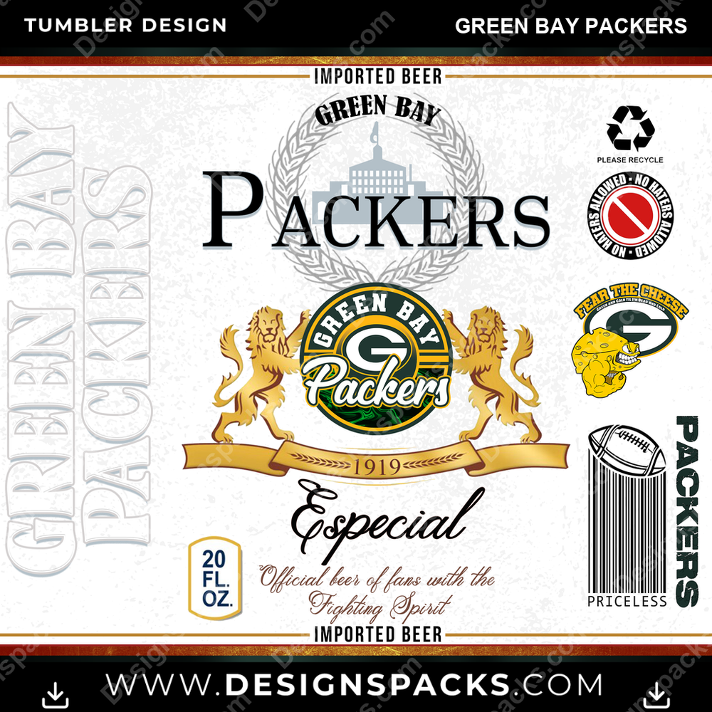 Football Modelo Green Bay Packers Tumbler Digital Wrap Design