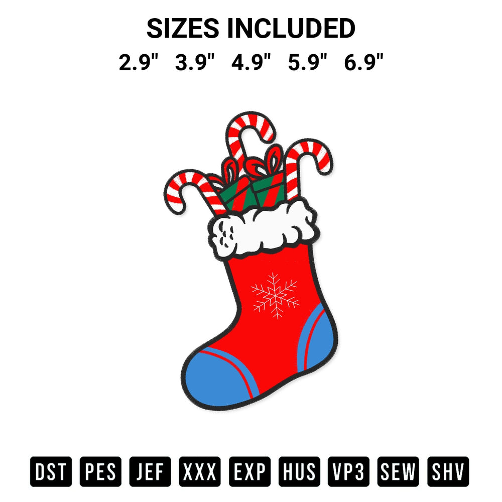 Get the Christmas Stocking With Candies Embroidery Design embroidery design for your custom crafts! Premium digitized files available for instant download at Designspacks.com. Available sizes: 2.9", 3.9", 4.9", 5.9", 6.9".