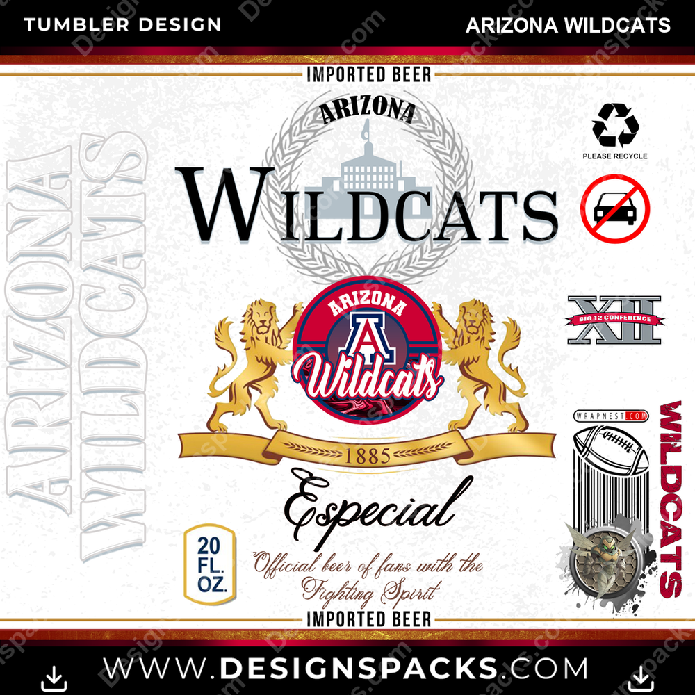 College Sport Modelo Arizona Wildcats NCAA College Sport Tumbler Digital Wrap Design Download