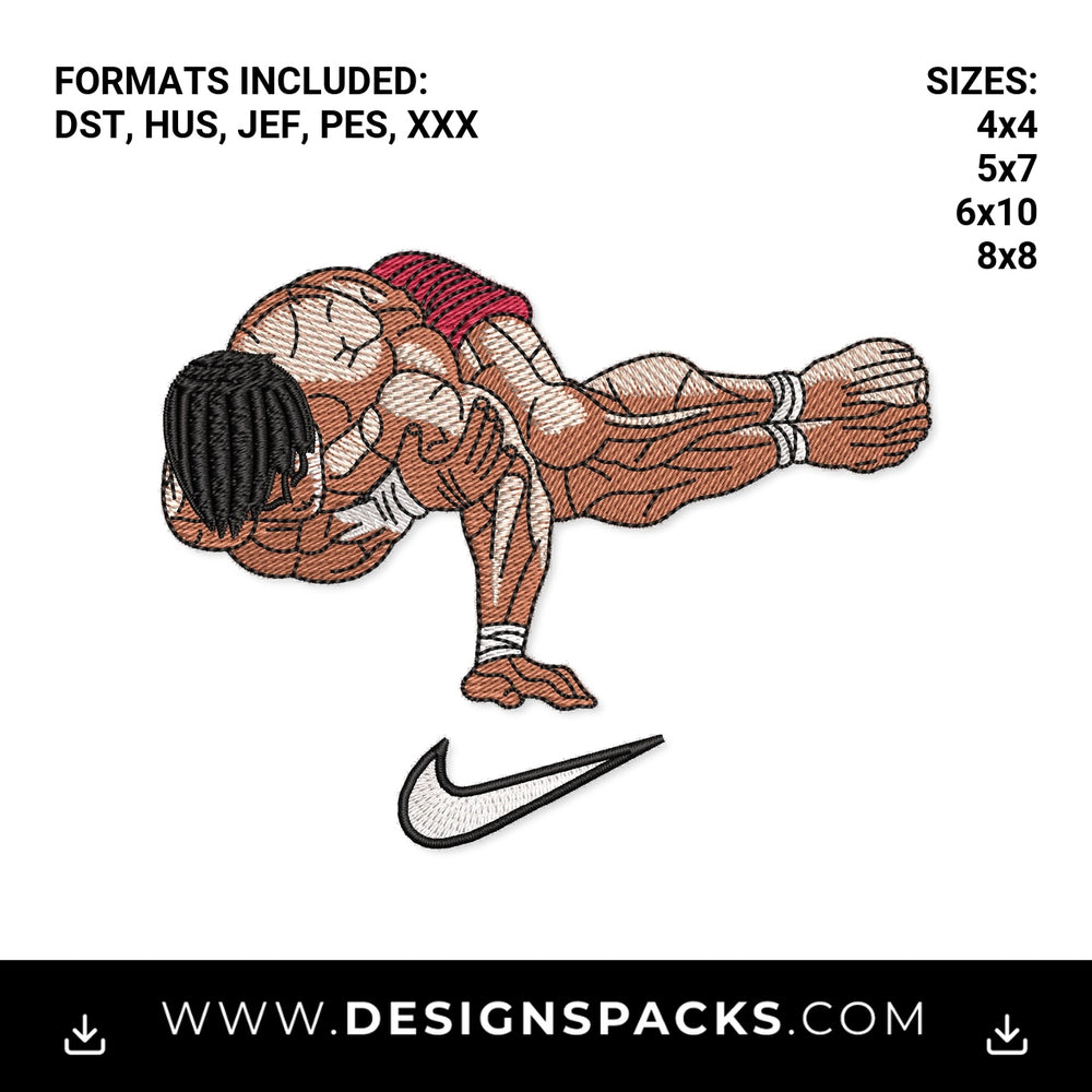 Baki Hanma Muscular Handstand Swoosh Embroidery Design - Instant digital download pattern at Designspacks.com