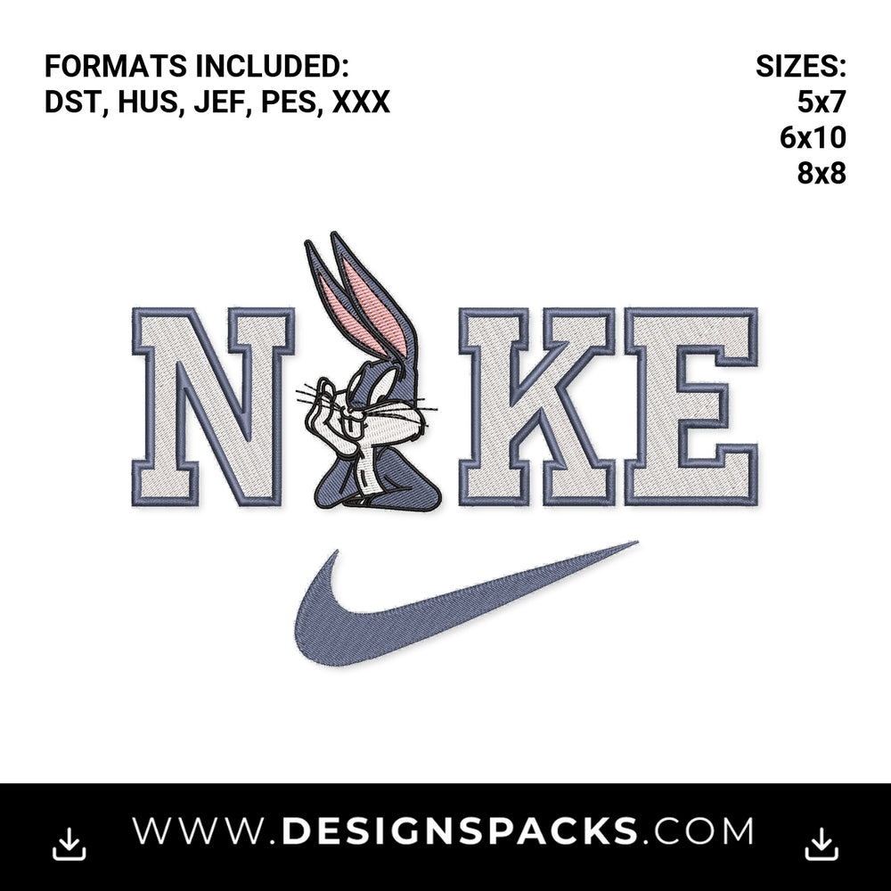 Bugs Bunny Varsity Nike Swoosh Embroidery Design - Instant digital download pattern at Designspacks.com