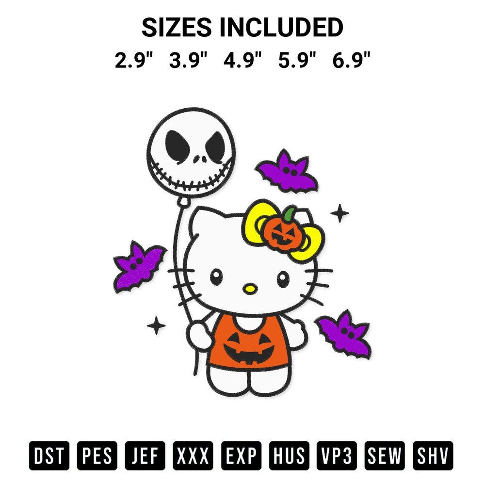 Download the Halloween Jack Balloon Hello Kitty Embroidery Design machine embroidery design exclusively at Designspacks.com. Premium digitized pattern for apparel and DIY crafts. Available sizes: 2.9", 3.9", 4.9", 5.9", 6.9".