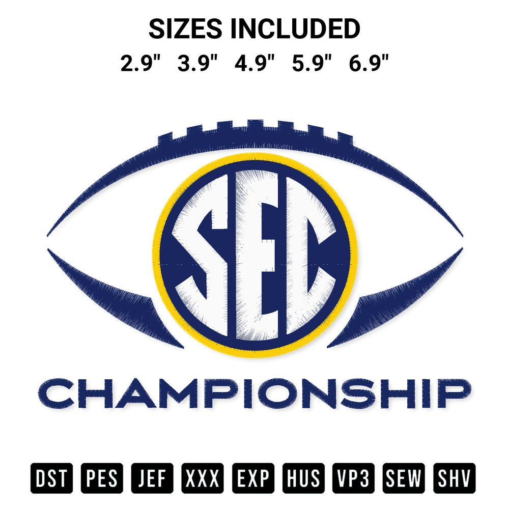 Looking for the perfect pattern? Download the Sec Championship Game Logo Embroidery Design embroidery design today at Designspacks.com. Crisp, clean stitching guaranteed. Available sizes: 2.9", 3.9", 4.9", 5.9", 6.9".
