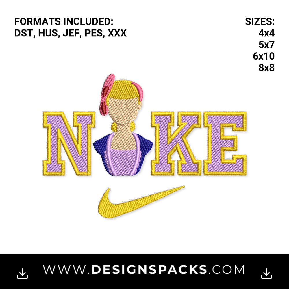 Bo Peep Swoosh Varsity Logo Embroidery Design - Instant digital download pattern at Designspacks.com