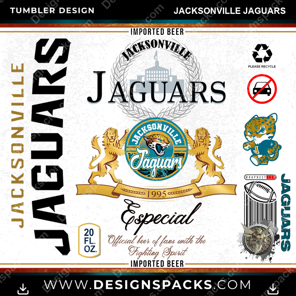 Football Modelo Jacksonville Jaguars NFL Football Tumbler Digital Wrap Design Download