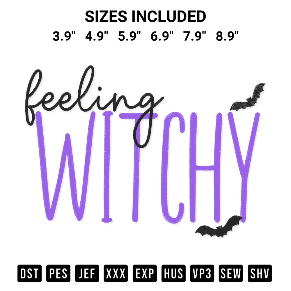 Get the Feeling Witchy Embroidery Design embroidery design for your custom crafts! Premium digitized files available for instant download at Designspacks.com. Available sizes: 3.9", 4.9", 5.9", 6.9", 7.9", 8.9".