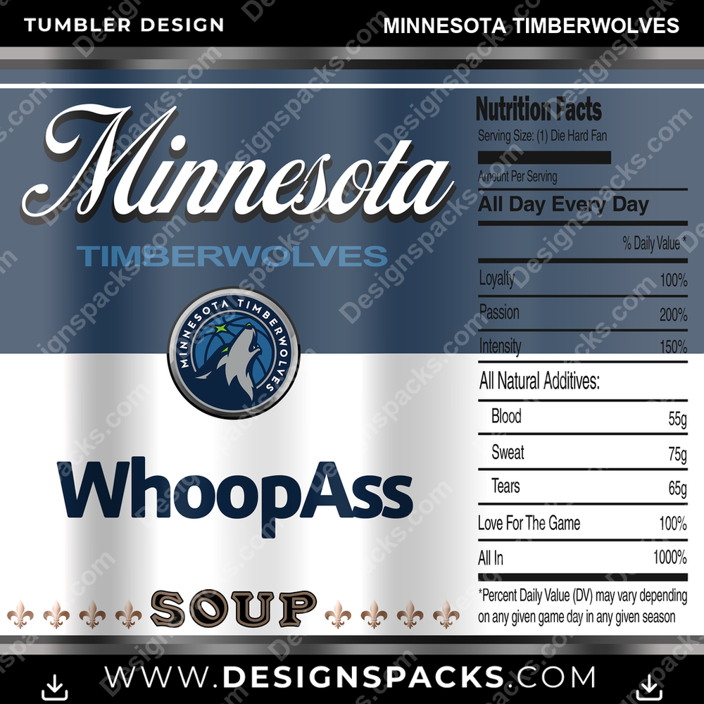Basketball Soup Can Minnesota Timberwolves Tumbler Digital Wrap Design