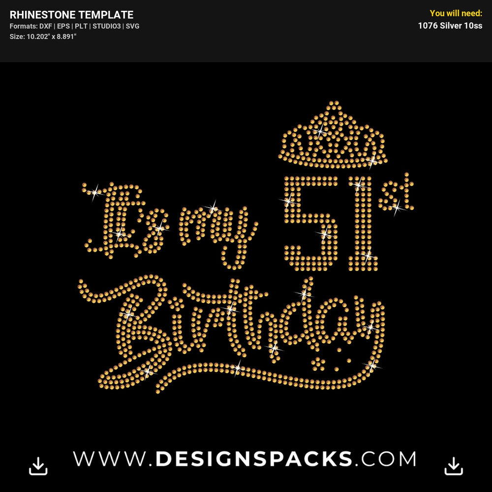 Its My Birthday Rhinestone Digital Template