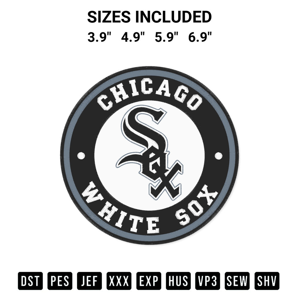 Create amazing crafts with the Chicago White Sox Circle Logo Embroidery Design embroidery file. High-quality digital download from Designspacks.com, perfect for beginners and pros. Available sizes: 3.9", 4.9", 5.9", 6.9".