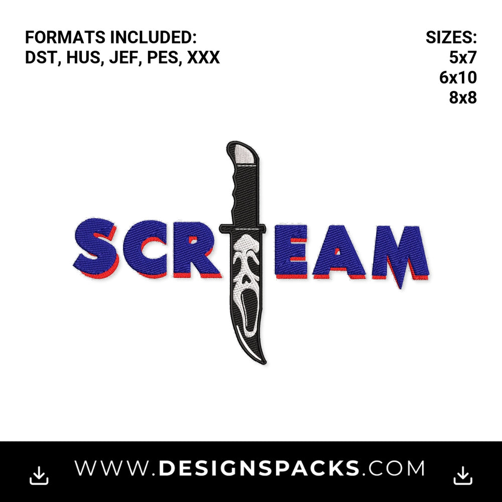 Scream Horror Movie Ghostface Knife Embroidery Design - Instant digital download pattern at Designspacks.com