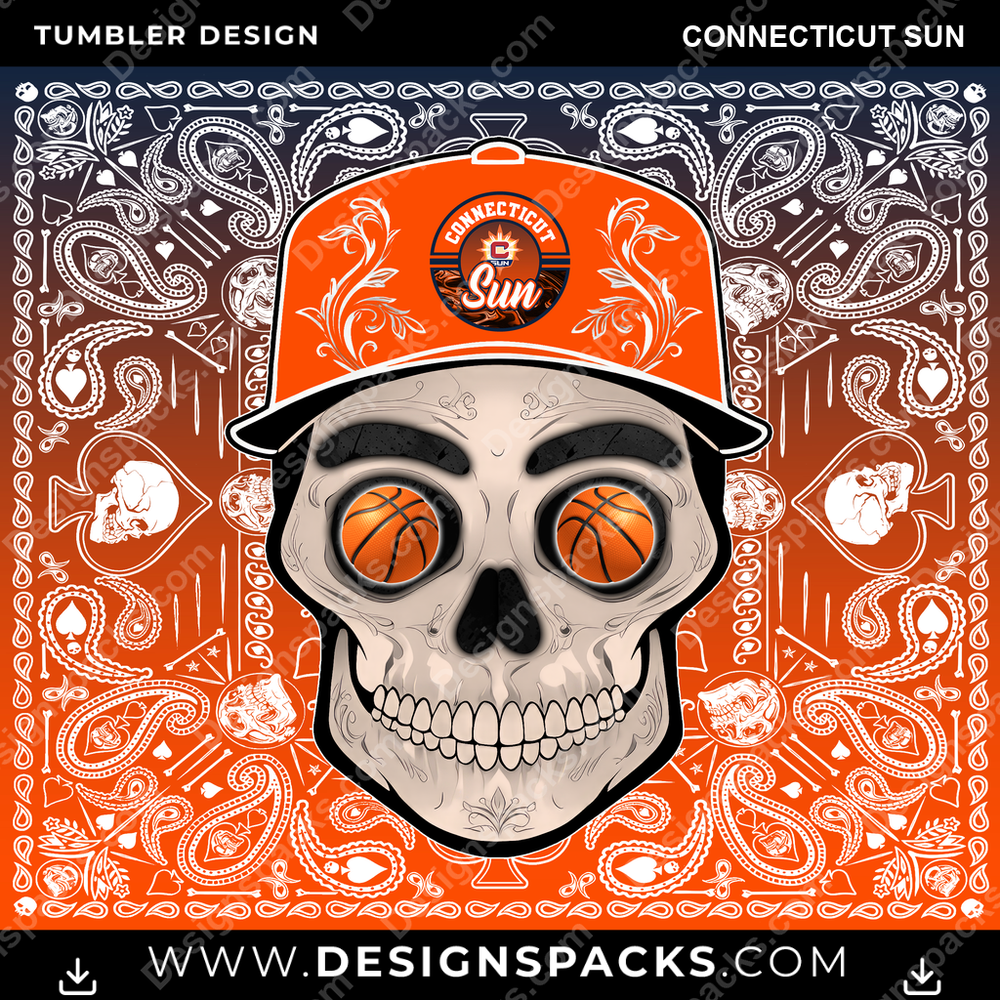 Basketball Skull Handkerchief Connecticut Sun Tumbler Digital Wrap Design