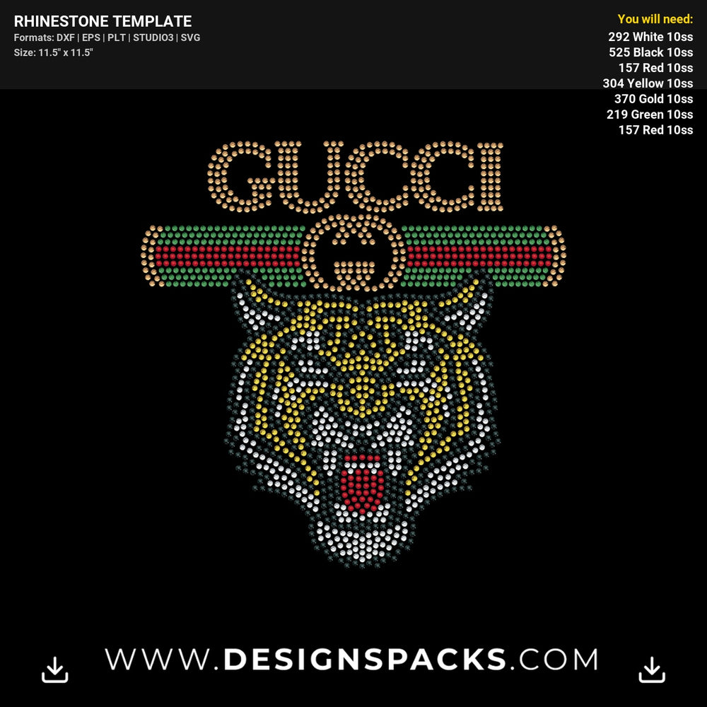 Gucci Style Tiger Graphic Rhinestone Digital Template
