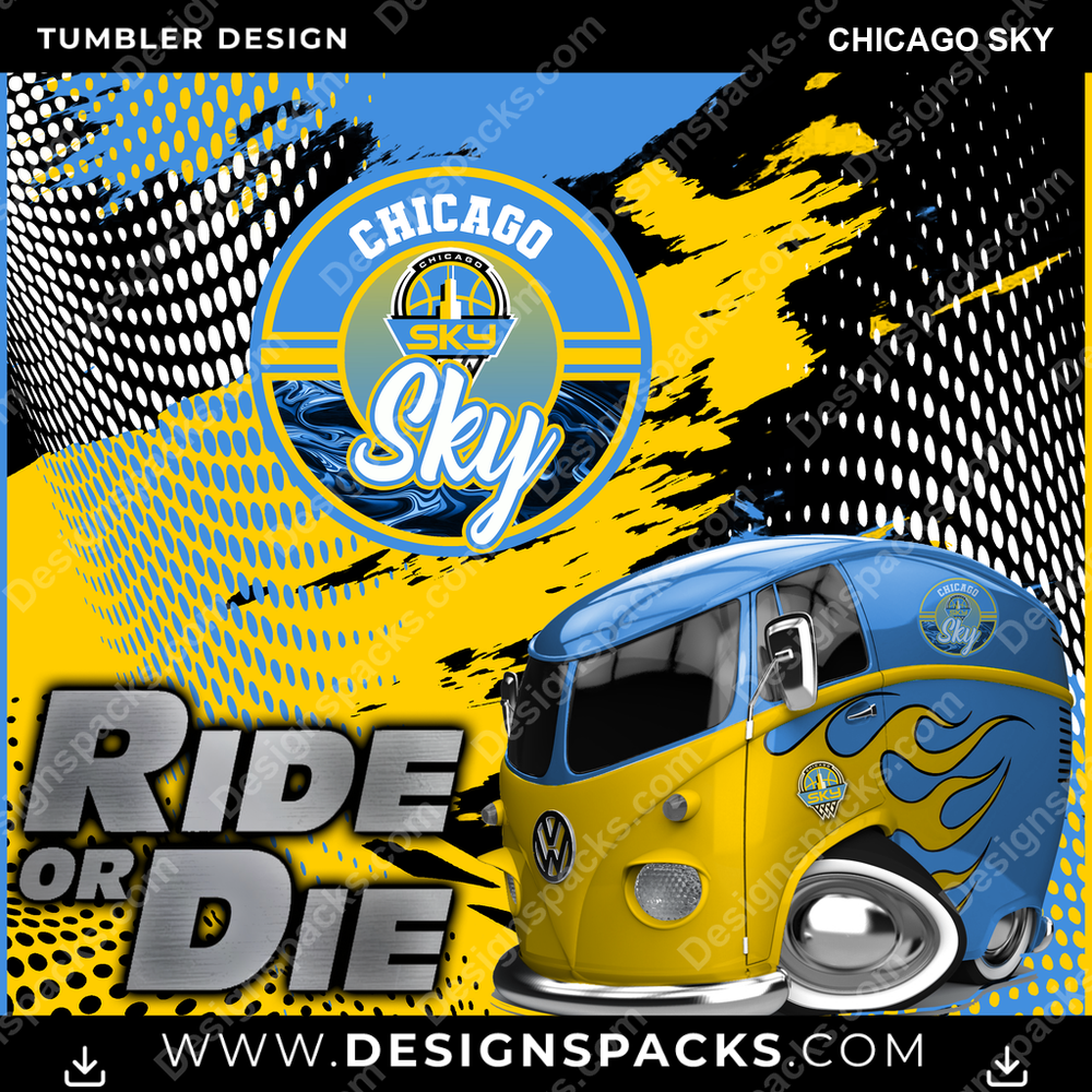 Basketball Ride or Die Chicago Sky Tumbler Digital Wrap Design