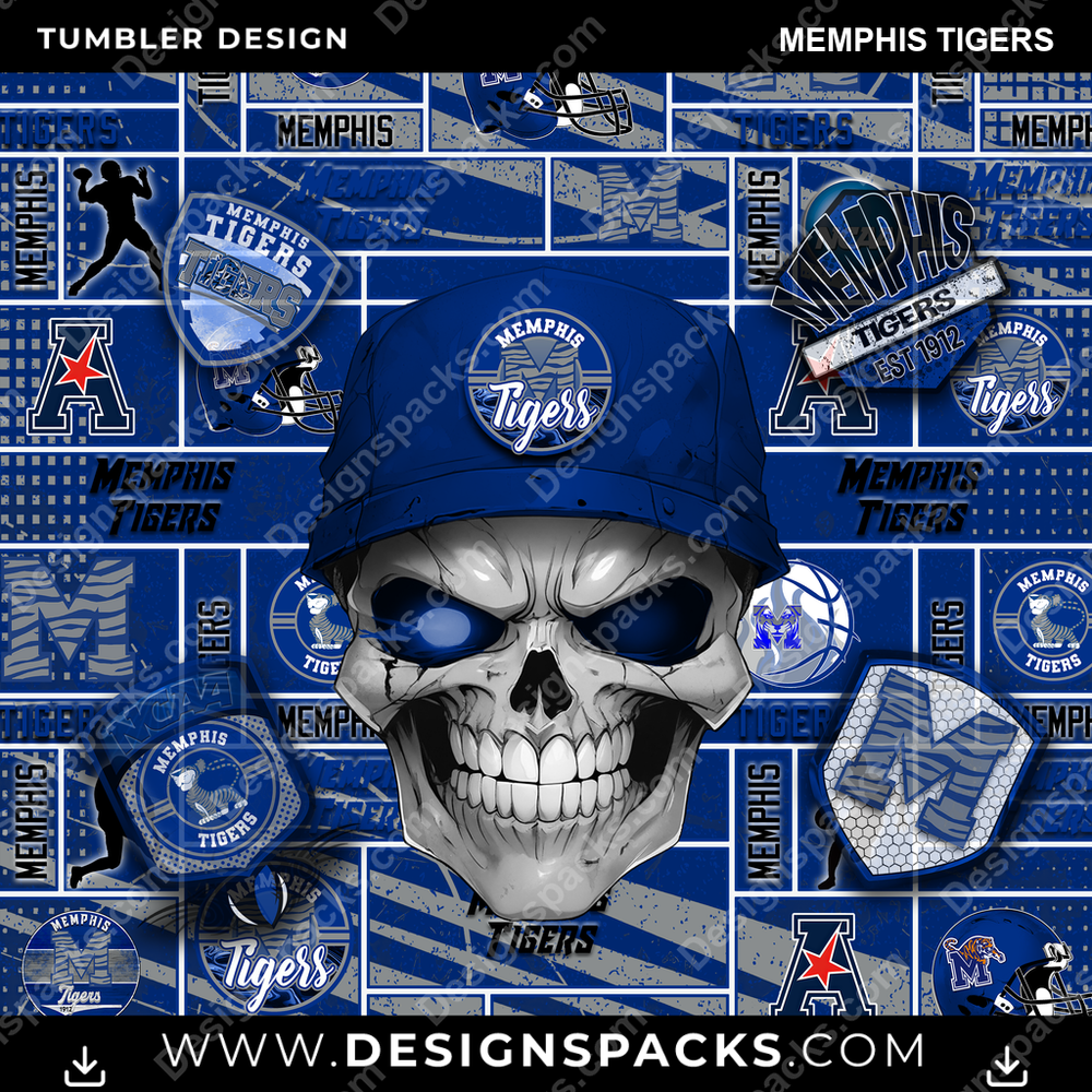 College Sport Skull Memphis Tigers Tumbler Digital Wrap Design