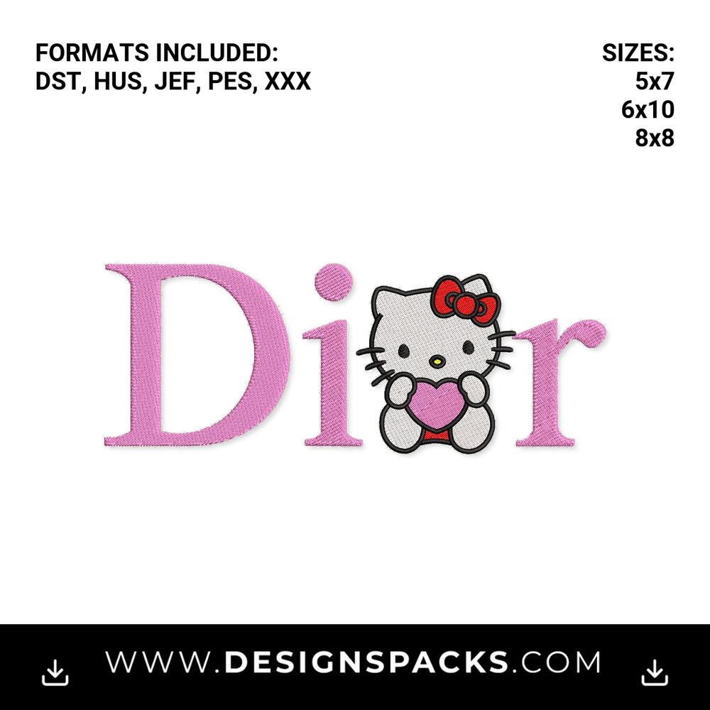 Hello Kitty Pink Dior Heart Pattern Embroidery Design - Instant digital download pattern at Designspacks.com