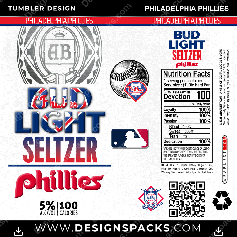 Baseball Bud Light Seltzer Philadelphia Phillies Tumbler Digital Wrap Design