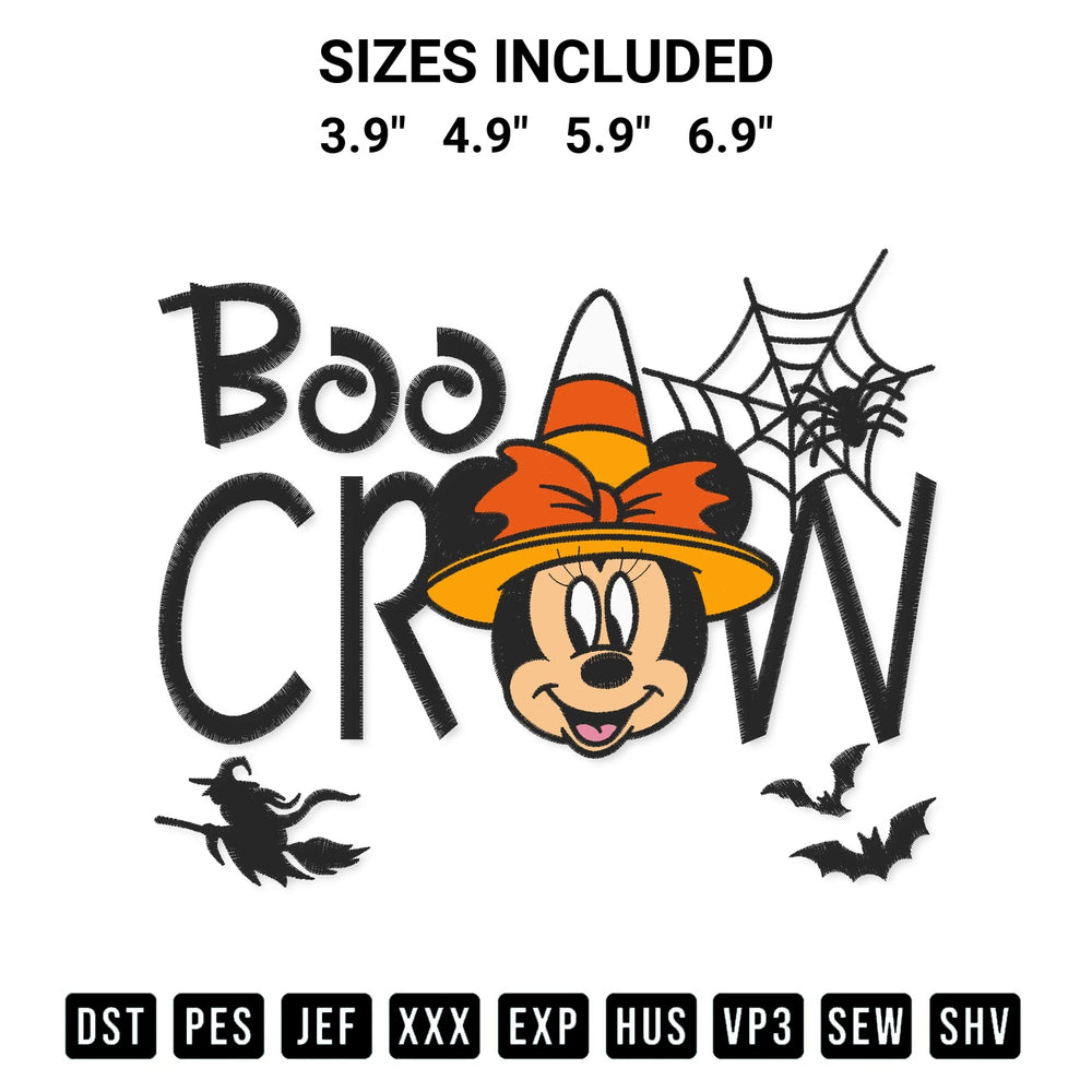 Create amazing crafts with the Minnie Boo Crew Pumpkin Embroidery Design embroidery file. High-quality digital download from Designspacks.com, perfect for beginners and pros. Available sizes: 3.9", 4.9", 5.9", 6.9".