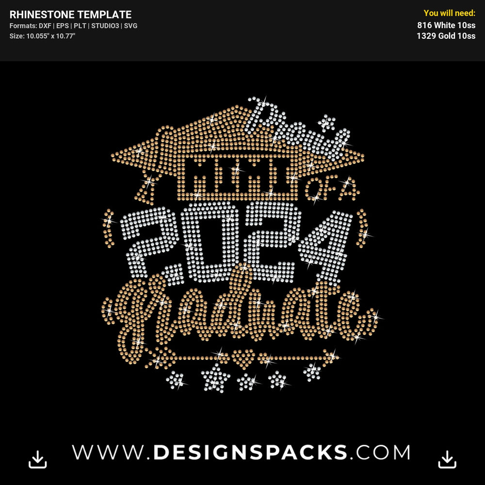 Proud Mimi Graduate 2024 Hat Stars Arrow Rhinestone Digital Template