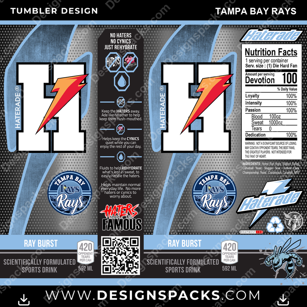Baseball Haterade Tampa Bay Rays Tumbler Digital Wrap Design
