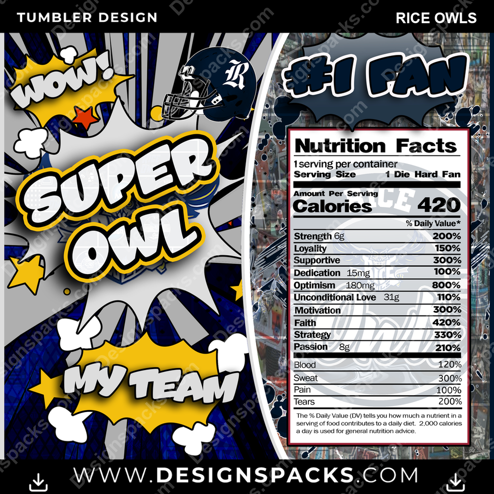 College Sport Super Team Rice Owls Tumbler Digital Wrap Design