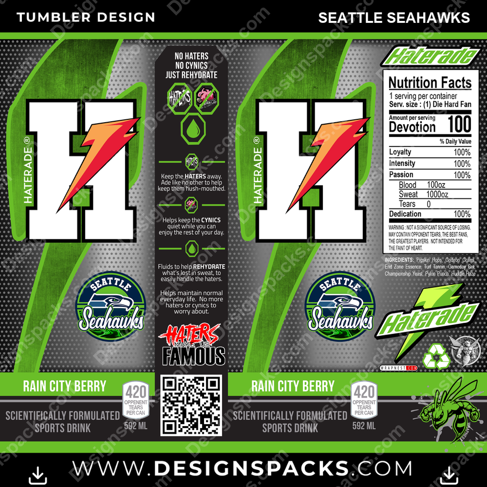 Football Haterade Seattle Seahawks NFL Football Tumbler Digital Wrap Design Download
