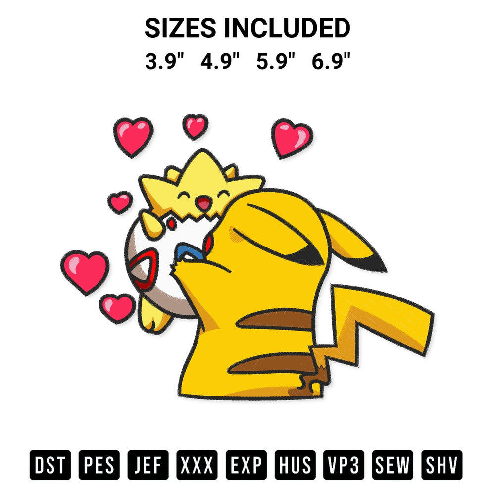 Get the Pikachu And Togepi Embroidery Design embroidery design for your custom crafts! Premium digitized files available for instant download at Designspacks.com. Available sizes: 3.9", 4.9", 5.9", 6.9".