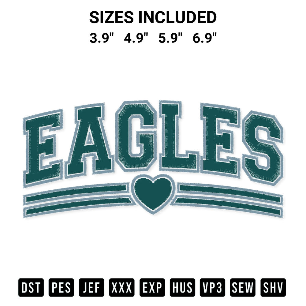 Looking for the perfect pattern? Download the Eagles Varsity Embroidery Design embroidery design today at Designspacks.com. Crisp, clean stitching guaranteed. Available sizes: 3.9", 4.9", 5.9", 6.9".