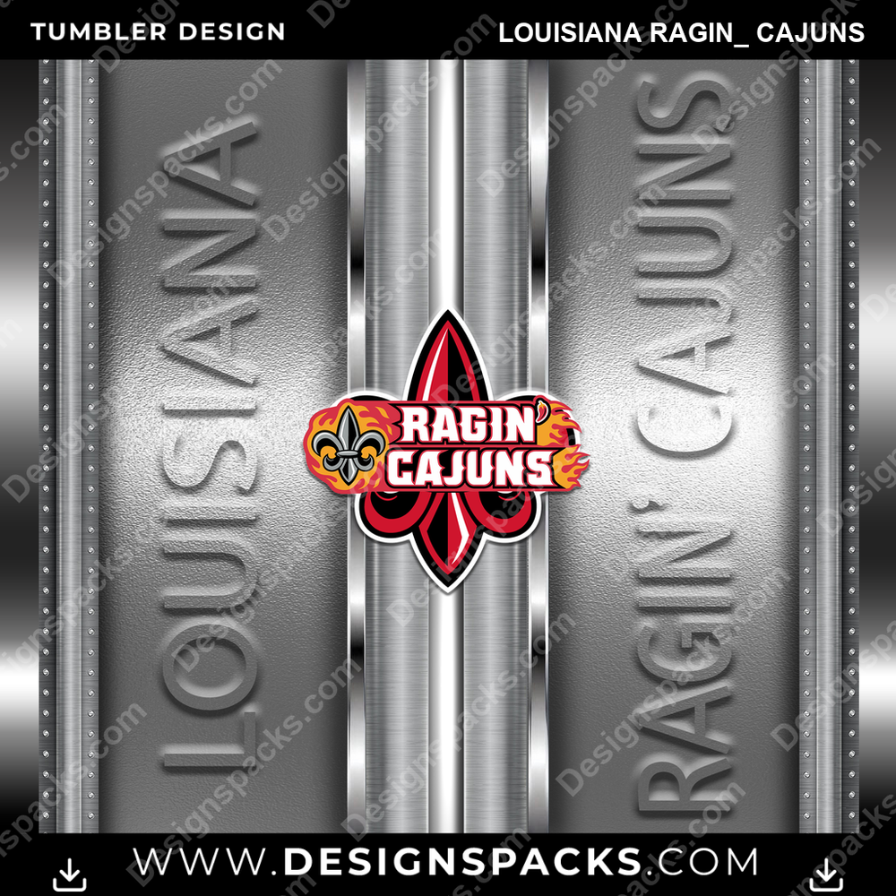 College Sport Metallic Louisiana Ragin_ Cajuns Tumbler Digital Wrap Design