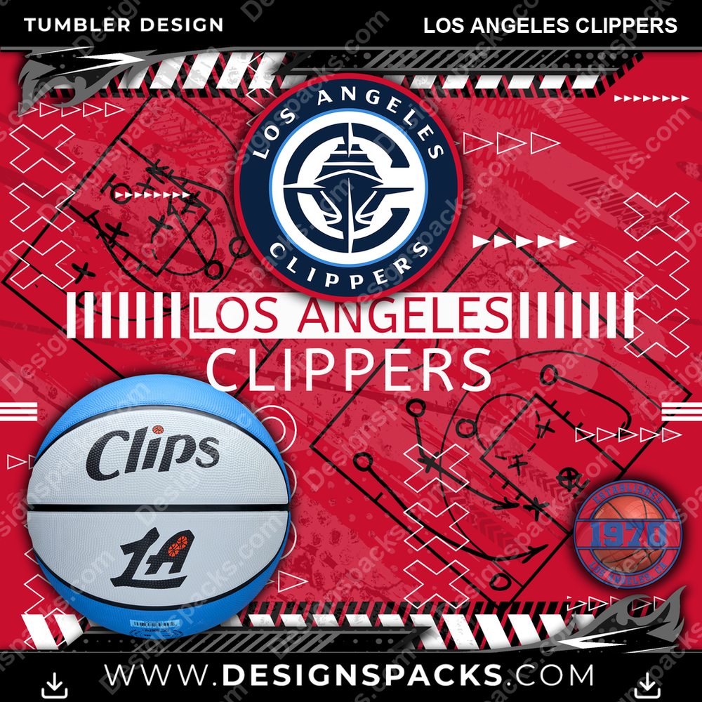 Basketball Xs & Os Los Angeles Clippers NBA Basketball Tumbler Digital Wrap Design Download