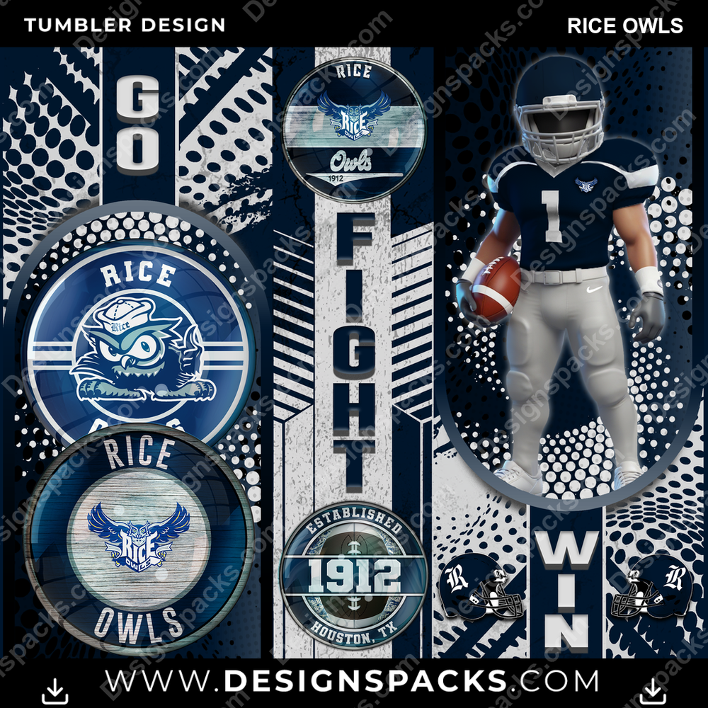 College Sport Go Fight Win Rice Owls NCAA College Sport Tumbler Digital Wrap Design Download