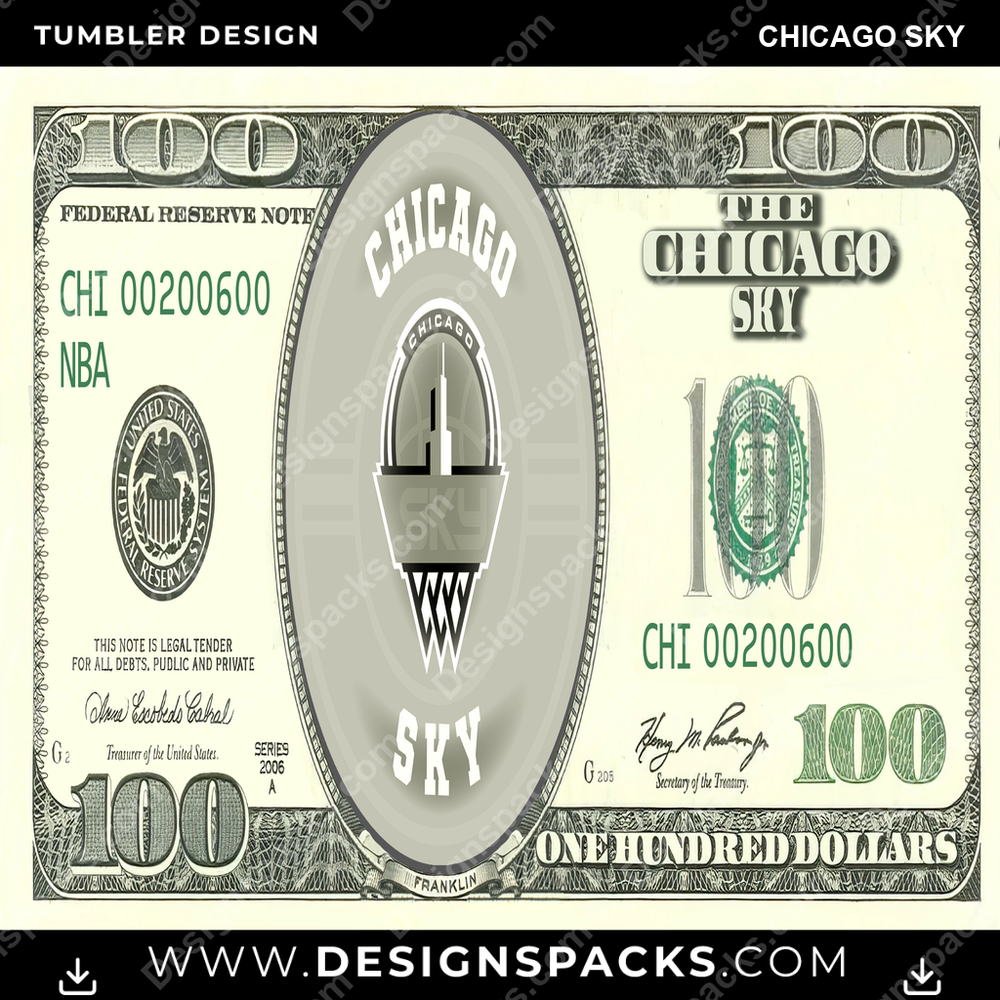 Basketball 100 Dollar Bill Chicago Sky Tumbler Digital Wrap Design
