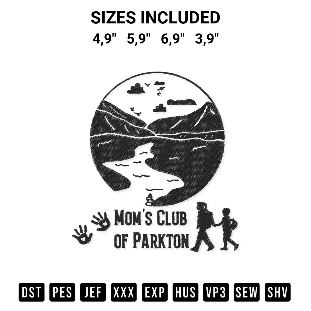 Transform your fabrics with the Moms Club Of Parkton Logo Embroidery Design embroidery design. Instant access to premium digitized patterns at Designspacks.com. Available sizes: 4,9", 5,9", 6,9", 3,9".