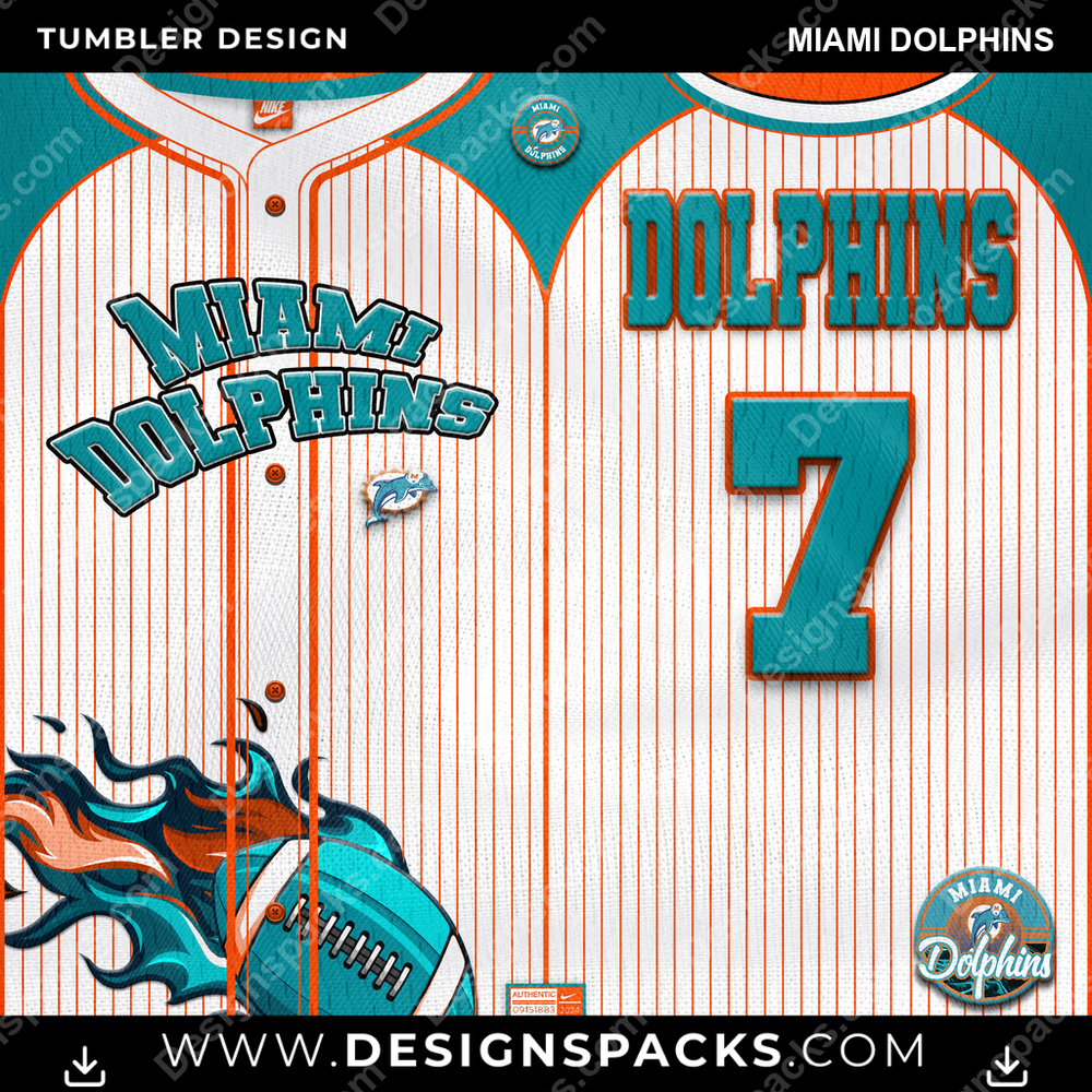Football Team Button-Up Jersey Miami Dolphins Tumbler Digital Wrap Design
