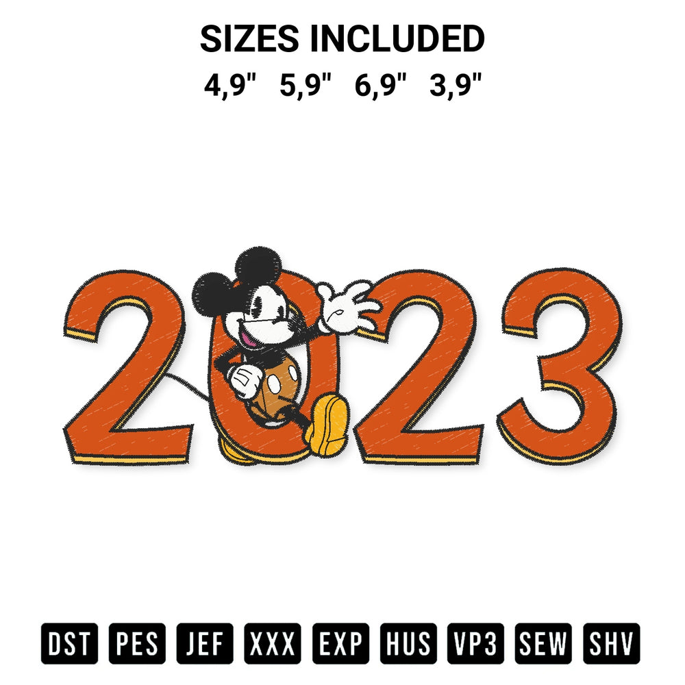 Stitch like a pro with the Disney Mickey Mouse Waving 2023 100Th Anniversary New Year Logo Embroidery Design embroidery pattern from Designspacks.com. High-quality digital machine embroidery file. Available sizes: 4,9", 5,9", 6,9", 3,9".