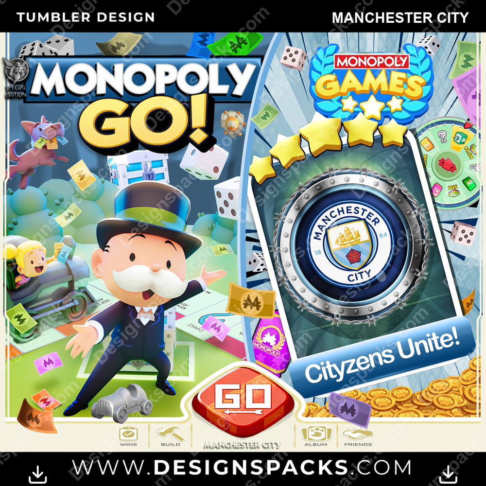 Soccer UK Monopoly Go! Manchester City MLS Soccer Tumbler Digital Wrap Design Download