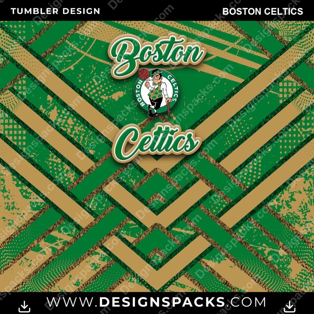 Basketball Glitter Stripe Boston Celtics Tumbler Digital Wrap Design