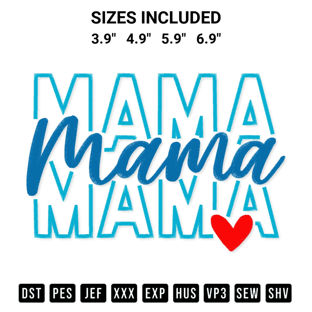 Shop the Stacked Mama Embroidery Design machine embroidery pattern at Designspacks.com. Beautifully digitized for flawless stitching on any fabric. Available sizes: 3.9", 4.9", 5.9", 6.9".