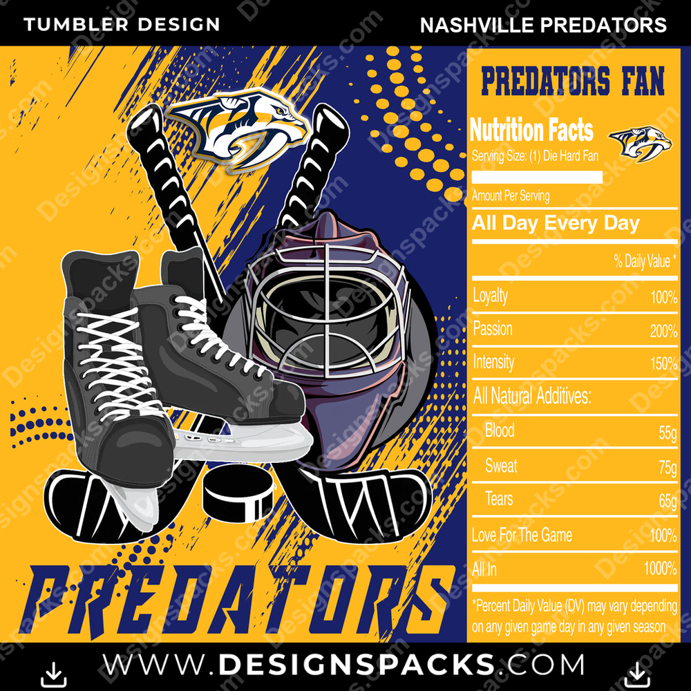 Ice Hockey Team Fan Nashville Predators Tumbler Digital Wrap Design