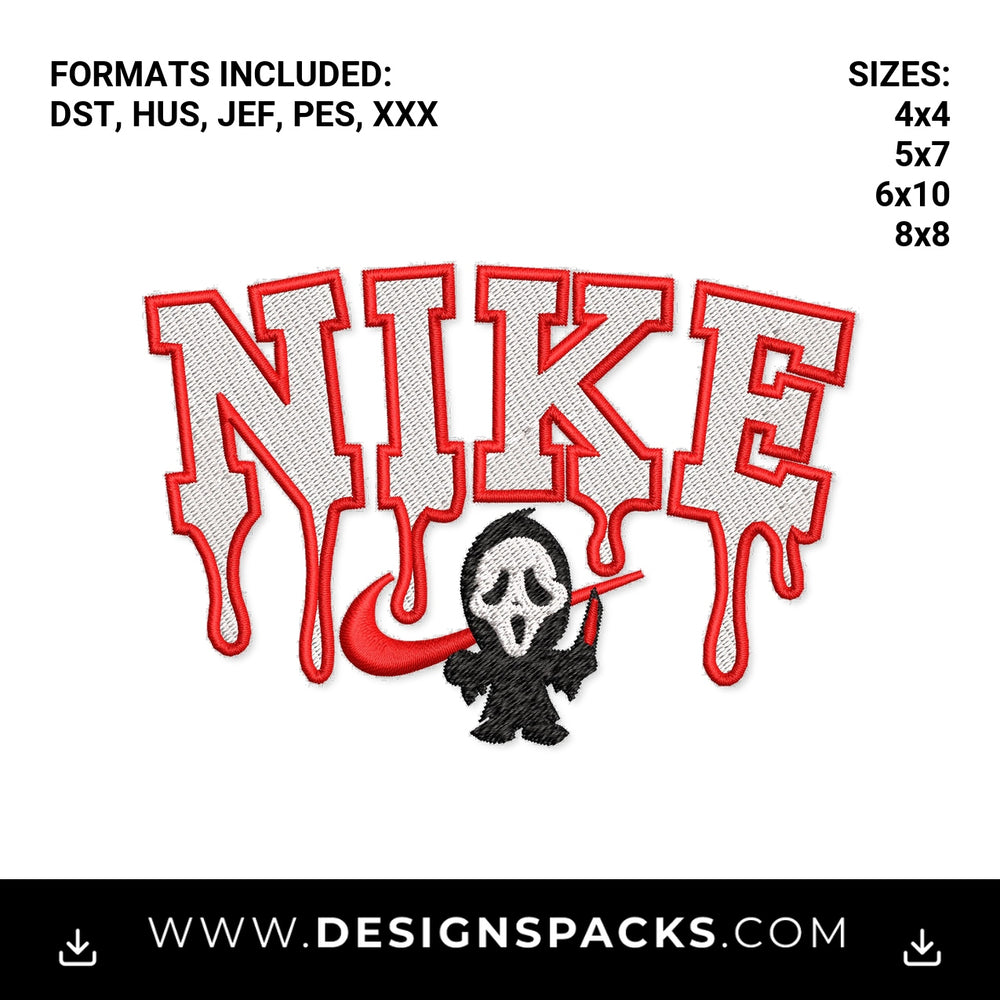 Scream Ghostface Dripping Nike Logo Embroidery Design - Instant digital download pattern at Designspacks.com
