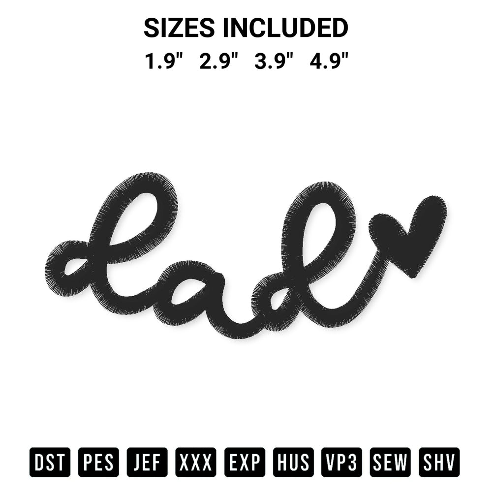 Looking for the perfect pattern? Download the Dad Heart Embroidery Design embroidery design today at Designspacks.com. Crisp, clean stitching guaranteed. Available sizes: 1.9", 2.9", 3.9", 4.9".